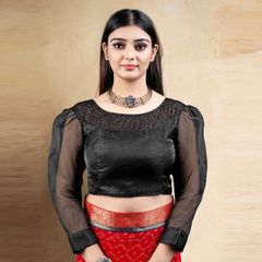 Black and Grey color Blouse in Bangalore Silk fabric with Sequence work : 1791267