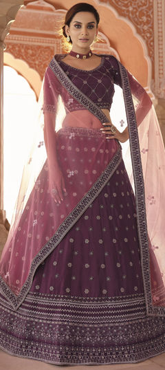 Purple and Violet color Lehenga in Crepe Silk fabric with Thread, Zircon work