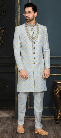 Multicolor color Sherwani in Jacquard fabric with Embroidered, Stone, Thread work