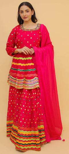 Pink and Majenta color Long Lehenga Choli in Art Silk fabric with Sequence, Thread work