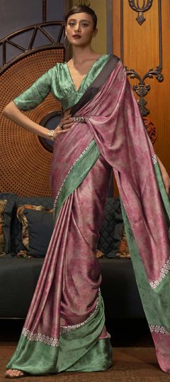 Pink and Majenta color Saree in Crepe Silk, Silk fabric with Printed work