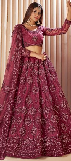 Pink and Majenta color Lehenga in Net fabric with Embroidered, Resham, Stone, Thread work