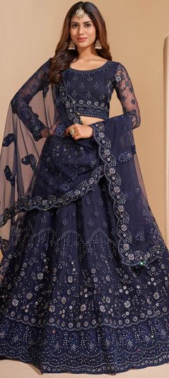 Blue color Lehenga in Net fabric with Embroidered, Resham, Stone, Thread work