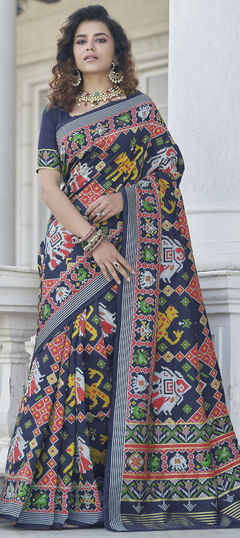 Traditional Blue color Saree in Patola Silk, Silk fabric with South Weaving work : 1792127