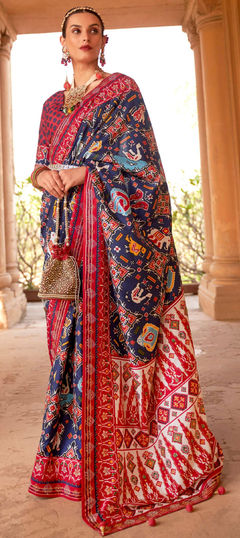 Blue color Saree in Patola Silk, Silk fabric with Weaving work