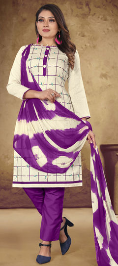 Beige and Brown color Salwar Kameez in Cotton fabric with Printed work