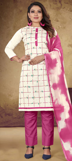 Beige and Brown color Salwar Kameez in Cotton fabric with Printed work