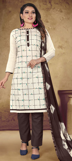 Beige and Brown color Salwar Kameez in Cotton fabric with Printed work