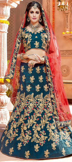 Blue color Lehenga in Art Silk fabric with Embroidered, Resham, Thread, Zari work