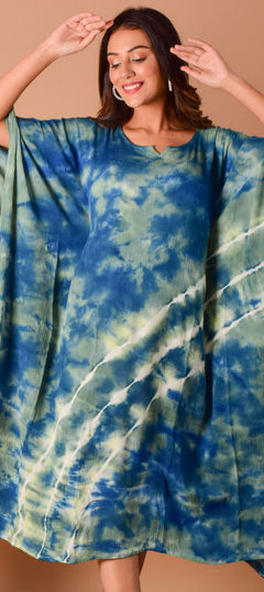 Blue color Kaftan in Rayon fabric with Printed, Tye n Dye work : 1792753