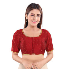 Red and Maroon color Blouse in Art Silk fabric with Lace, Thread work