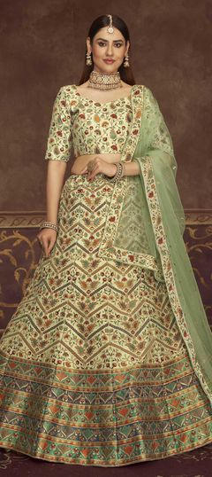 Green color Lehenga in Art Silk fabric with Embroidered, Printed, Swarovski work