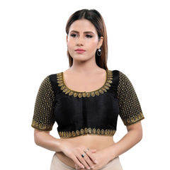 Black and Grey color Blouse in Art Silk fabric with Thread, Zari work