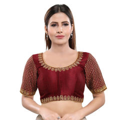 Red and Maroon color Blouse in Art Silk fabric with Thread, Zari work
