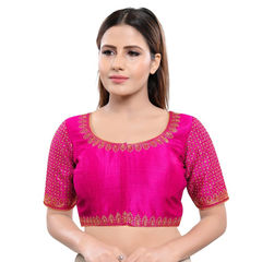 Pink and Majenta color Blouse in Art Silk fabric with Thread, Zari work