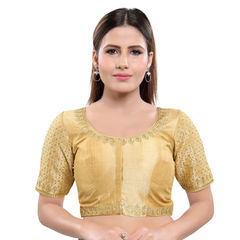 Gold color Blouse in Art Silk fabric with Thread, Zari work