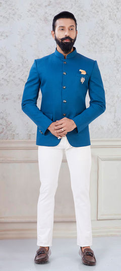 Blue color Jodhpuri Suit in Imported fabric with Broches work