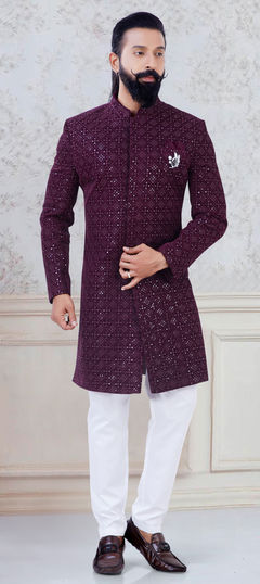 Purple and Violet color IndoWestern Dress in Velvet fabric with Sequence work