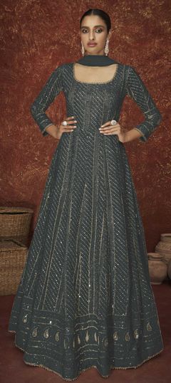 Green color Salwar Kameez in Georgette fabric with Embroidered, Sequence, Thread work