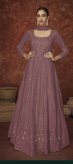 Purple and Violet color Salwar Kameez in Georgette fabric with Embroidered, Sequence, Thread work