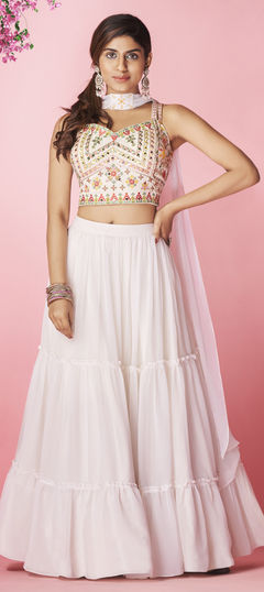 White and Off White color Lehenga in Georgette fabric with Embroidered, Mirror, Resham, Sequence, Thread work