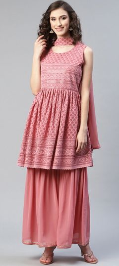 Pink and Majenta color Salwar Kameez in Georgette fabric with Sequence, Thread work