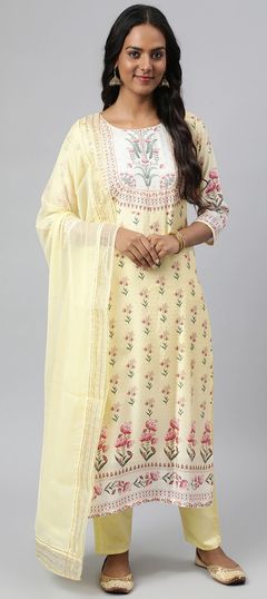 Festive, Party Wear Yellow color Salwar Kameez in Georgette fabric with Straight Floral, Printed work : 1794700