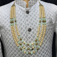 Gold Rodium Polish Blue, Gold color Groom Necklace in Metal Alloy studded with CZ Diamond, Pearl