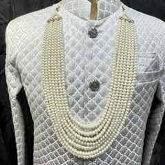 Gold Rodium Polish White and Off White color Groom Necklace in Metal Alloy studded with CZ Diamond, Pearl