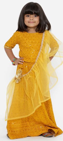 Yellow color Kids Lehenga in Rayon fabric with Embroidered, Sequence work