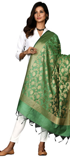 Casual Green color Dupatta in Chanderi Silk fabric with Weaving, Zari work : 1795208