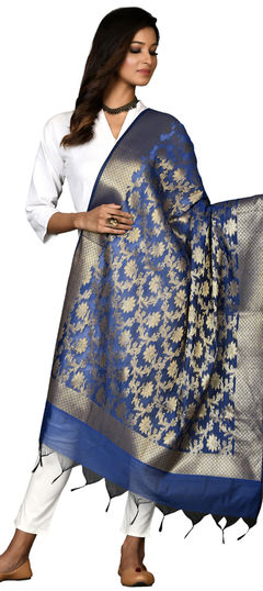 Casual Blue color Dupatta in Chanderi Silk fabric with Weaving, Zari work : 1795211