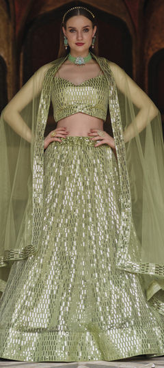 Green color Lehenga in Net fabric with Sequence work