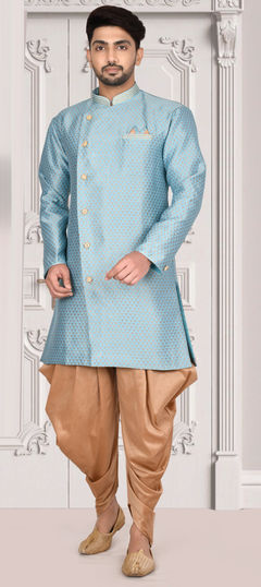 Blue color IndoWestern Dress in Jacquard fabric with Weaving work