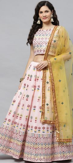 Pink and Majenta color Lehenga in Georgette fabric with Embroidered, Sequence, Thread work