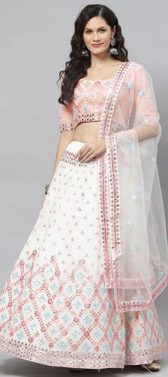 White and Off White color Lehenga in Georgette fabric with Embroidered, Sequence, Thread work