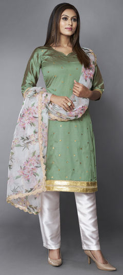 Green color Salwar Kameez in Art Silk fabric with Printed, Sequence work