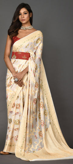 White and Off White color Saree in Georgette fabric with Weaving work