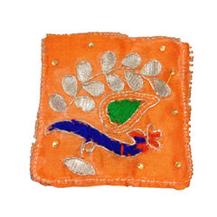 Orange color Clutches in Raw Silk fabric with Embroidered, Gota Patti, Stone work