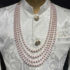 Gold Rodium Polish Pink and Majenta color Groom Necklace in Metal Alloy studded with Pearl