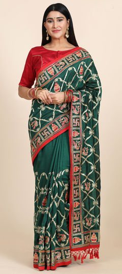 Green color Saree in Art Silk, Silk fabric with Embroidered, Resham, Thread, Zari work