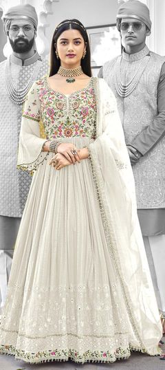 White and Off White color Salwar Kameez in Faux Georgette fabric with Embroidered, Resham, Thread work