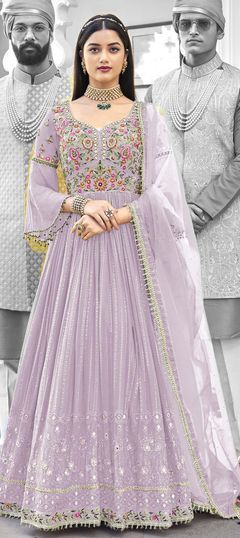 Purple and Violet color Salwar Kameez in Faux Georgette fabric with Embroidered, Resham, Thread work