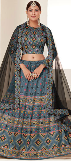 Blue color Lehenga in Art Silk fabric with Digital Print work