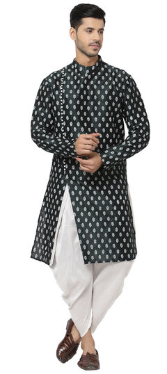 Green color Dhoti Kurta in Dupion Silk fabric with Printed work