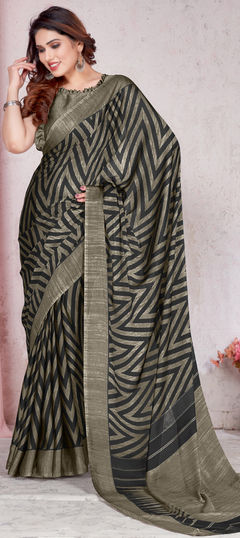 Casual, Festive Black and Grey color Saree in Chiffon fabric with Classic, Rajasthani Lehariya, Printed work : 1797959