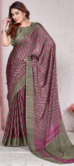 Pink and Majenta color Saree in Chiffon fabric with Lehariya, Printed work