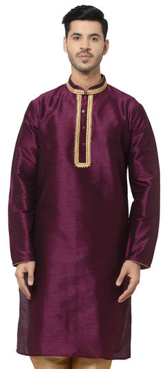 Purple and Violet color Kurta in Dupion Silk fabric with Embroidered work