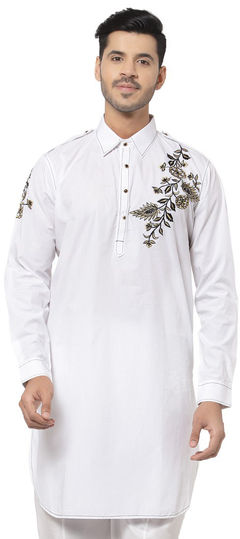 White and Off White color Kurta in Cotton fabric with Embroidered work