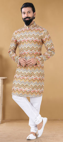 Yellow color Kurta Pyjamas in Cotton fabric with Printed work